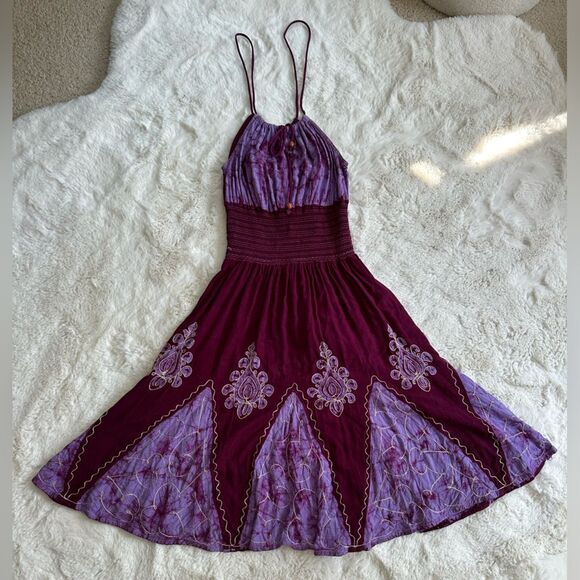 Hippie purple made in india embroidered hippy midi dress - Picture 2 of 15
